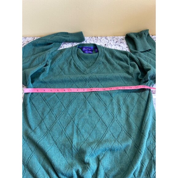 Alan Flusser Mens Sweater Small Green V-Neck Cotton Cashmere Argyle Grandpacore - Picture 6 of 9